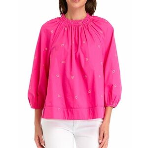 Crown & Ivy Fuchsia Heart Print Blouse